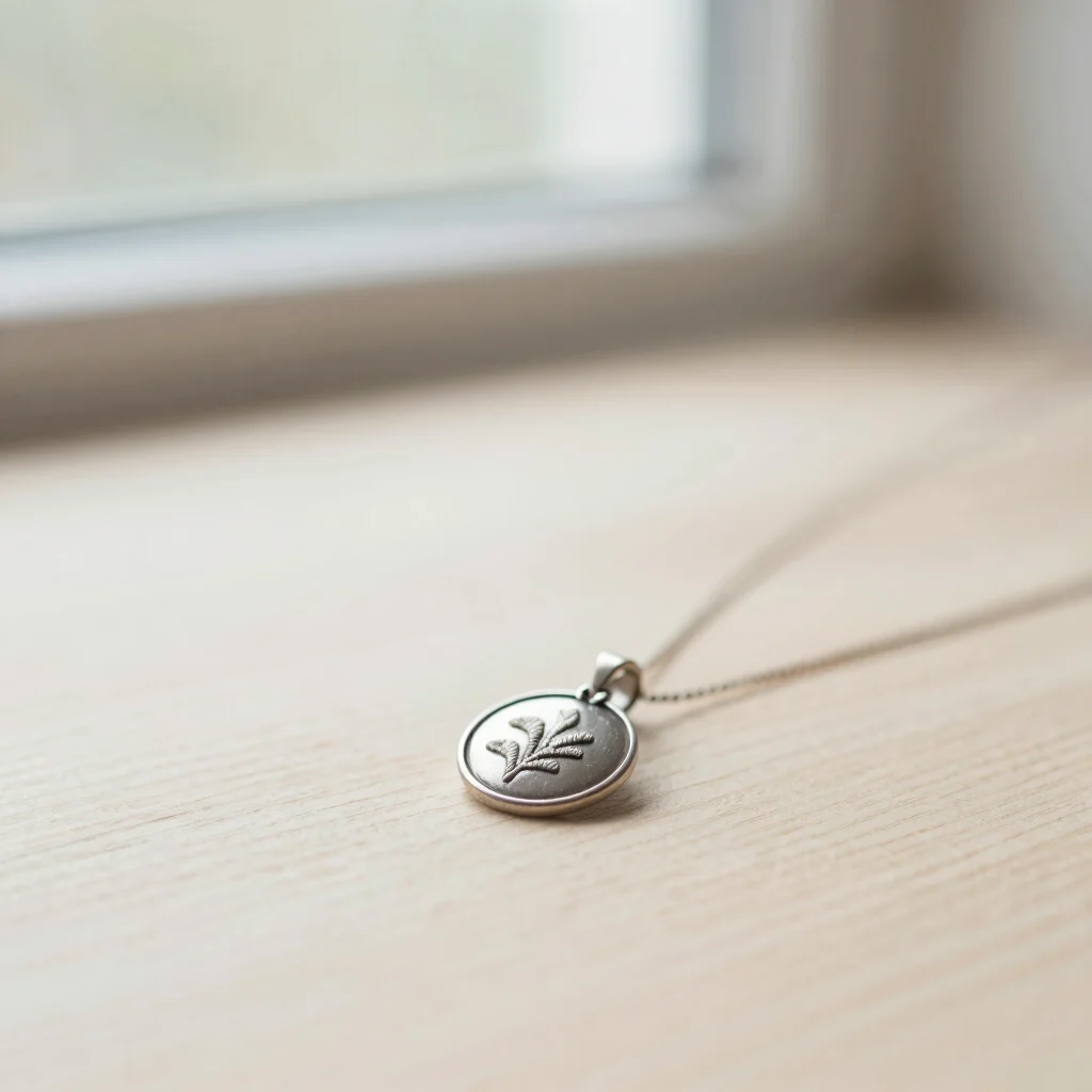 Macro photograph of a fine metal-set pendant with delicate micro-